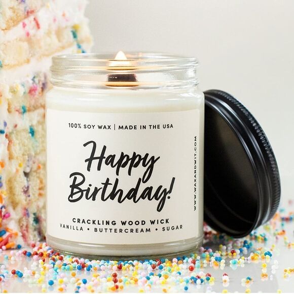 NWT Wool + Pepper Co. HAPPY BIRTHDAY Soy Wood Wick Candle - Picture 1 of 5